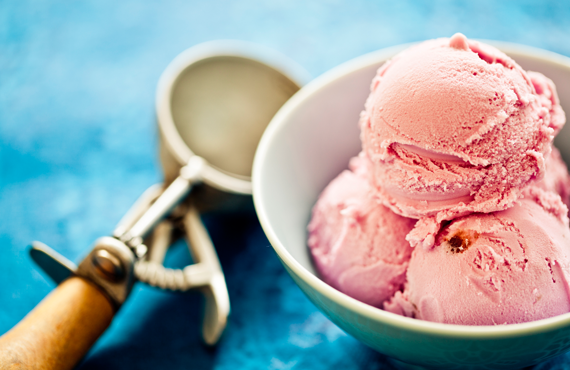 Strawberry ice cream in a bowl