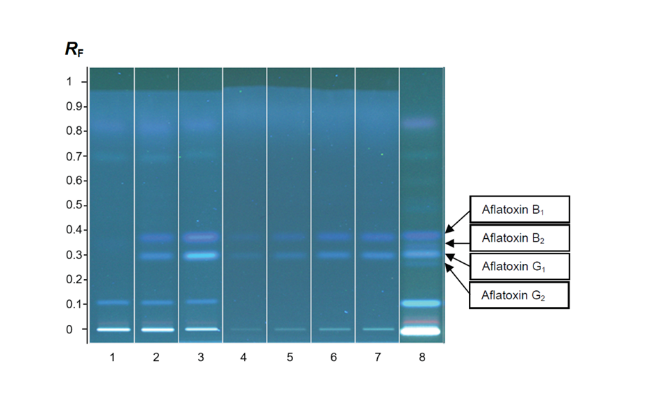 HPTLC chromatograms in UV 366 nm after derivatization